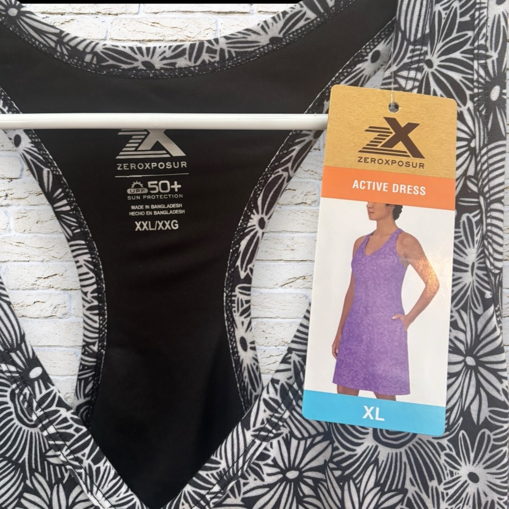 NWT ZEROXPOSURE Floral Racerback Tank Swim Dress - Blue & White - Size XL - Picture 3 of 4